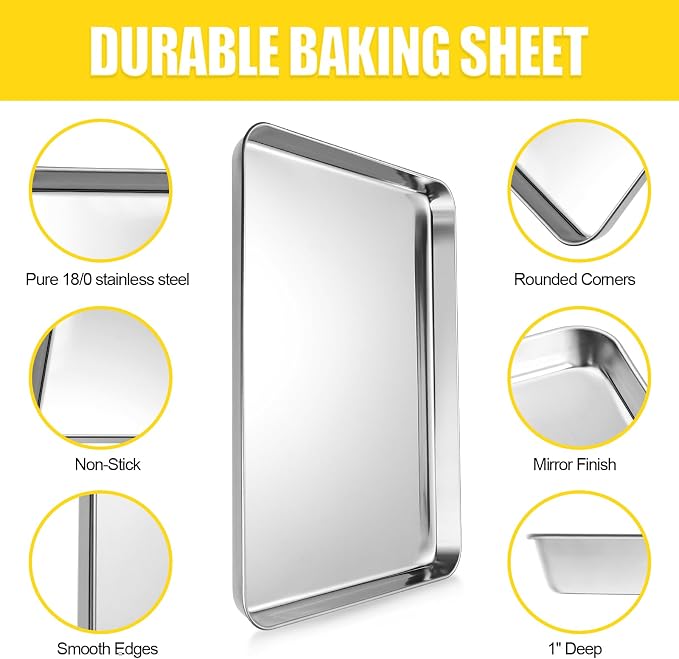 Terlulu Baking Sheet, Cookie Sheet, Stainless Steel Baking Pan, 2 Piece-16''x - Image 3