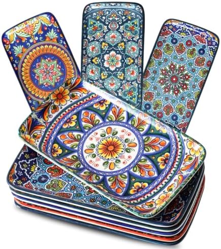 glowworm 10.5 Inch Rectangular Dinner Plates, Ceramic Salad Plates Set