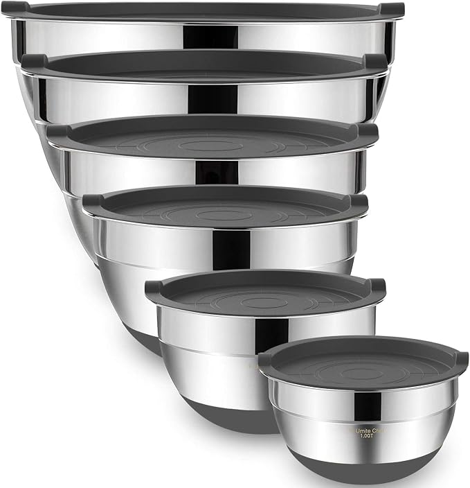 Umite Chef Mixing Bowls with Airtight Lids，6 piece Stainless Steel Metal by UmiteChef