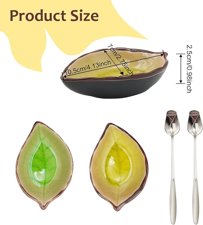 2 Pack Coffee Spoon and Leaf Rest Set, Ice Cracks Leaf Ladle Holder, Tea Spoon - Image 2