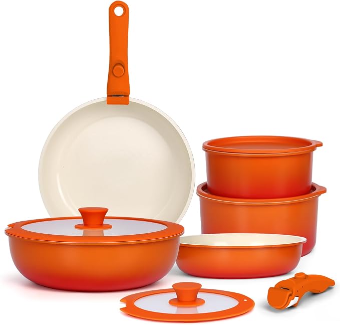 GIPP 11pcs Pots and Pans Set Non Stick, Nonstick Cookware Set Detachable Handle by GiPP