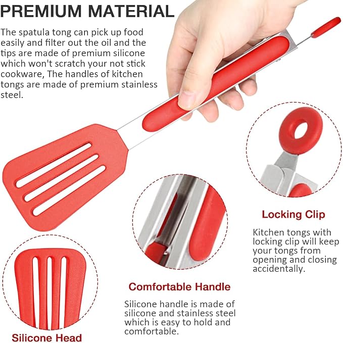 9 Inch Small Kitchen Tongs Set of 3, Silicone Cooking Tongs - Image 3