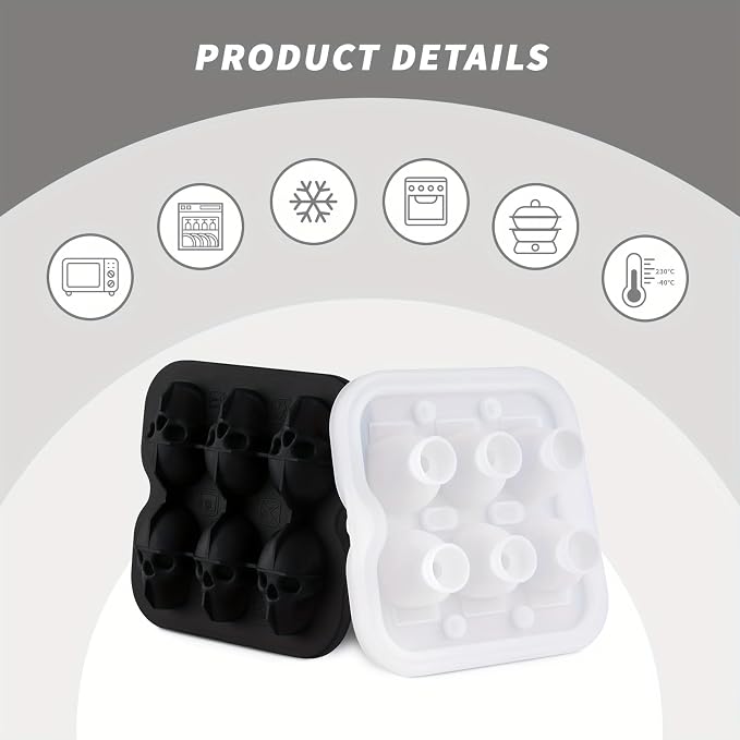 Skull Ice Cube Mold, 6-Cavity Silicone Ice Tray - Image 6