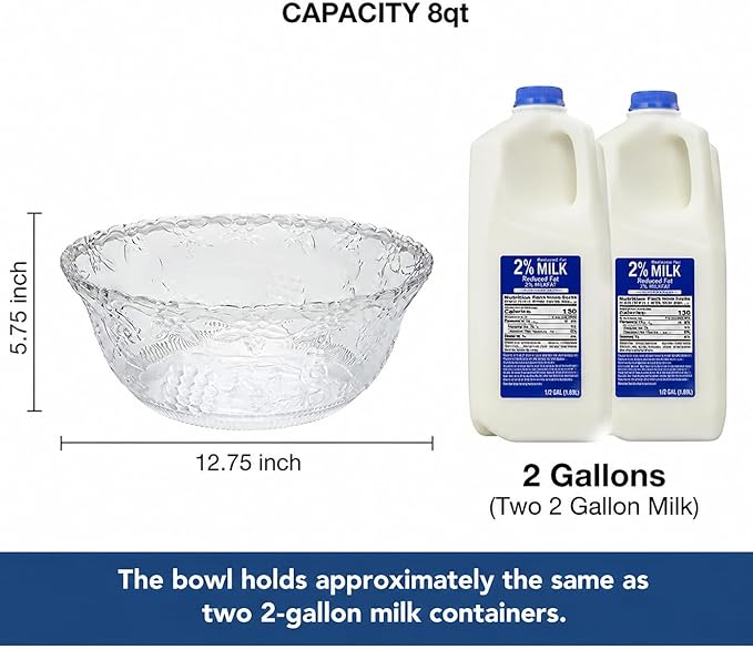 S.G Premium Quality 2 Gallon / 8 Quart Clear Plastic Punch Bowl - Image 2
