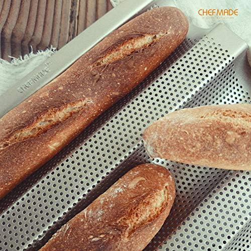 CHEFMADE Perforated Baguette Pan, 15-Inch 3 Wave Loaves Non-Stick