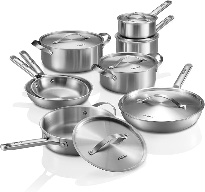 Stainless Steel Cookware Set, PFOA&PTFE Free, Dishwasher&Oven Safe, Kitchen by VEDNHOL