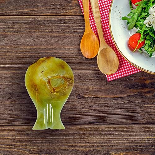 Luxury Handmade Multi Green Calcite Crystal Spoon Rest for Kitchen