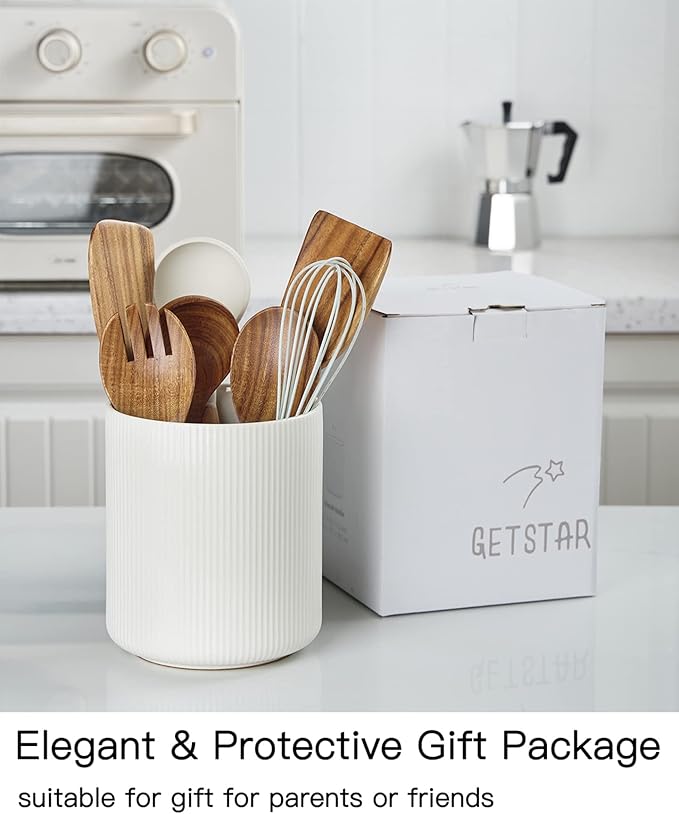 getstar Large Utensil Holder for Kitchen Counter, 7.2" Vintage Ceramic Utensils - Image 6