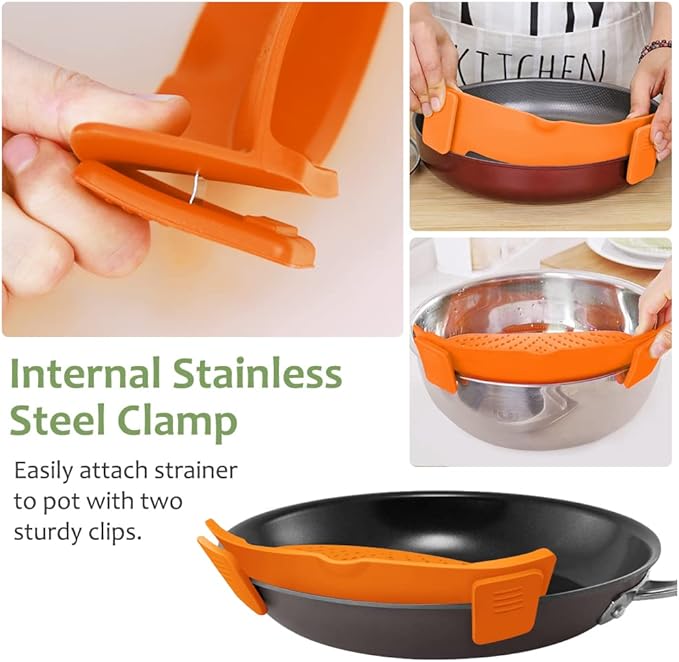 YEVIOR Clip on Strainer for Pots Pan Pasta, Silicone Food Strainer Hands-Free - Image 5
