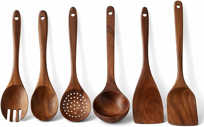 Teak Wood Kitchen Utensils Set – 6 Piece, Sustainable Teak Cooking Utensils by Unknown