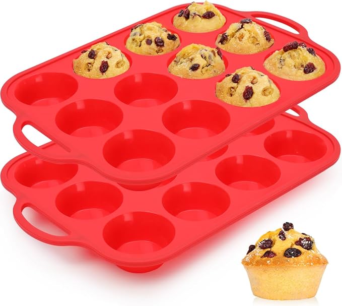 CAKETIME Silicone Muffin Pan, Metal Reinforced Frame Silicone Cupcake Pan by CAKETIME