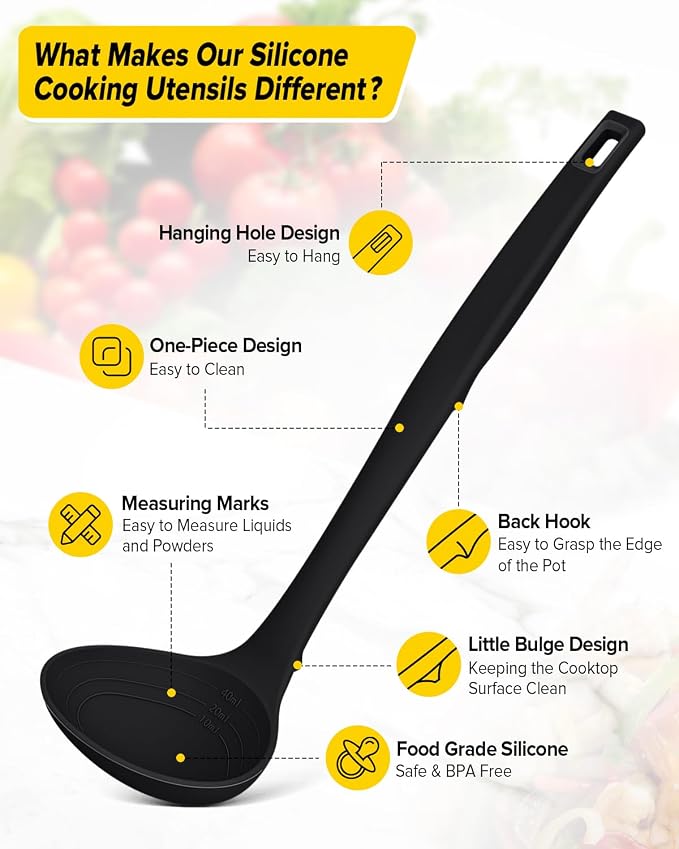 Silicone Pasta Fork and Soup Ladle Set, Heat Resistant Non Stick Kitchen - Image 2