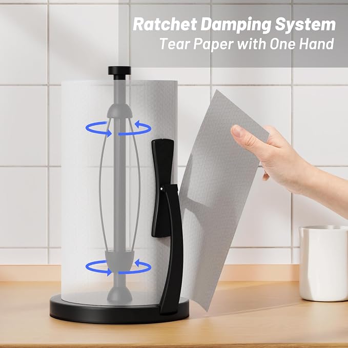 VEHHE Paper Towel Holder Countertop, One-Handed Tear, Stainless Steel, Stand - Image 2