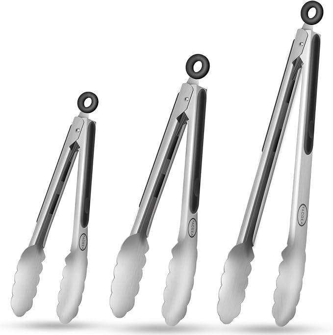 TACGEA Stainless Steel Kitchen Tongs, Silicone Non-slip Grip, Locking Grilling by TACGEA