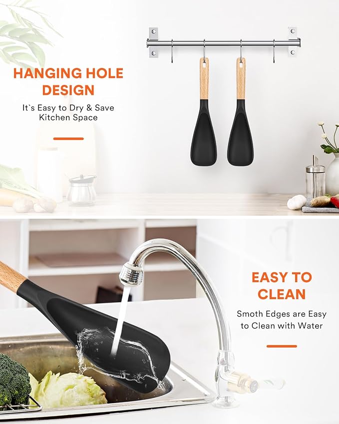 Cooking Spoon for Nonstick Cookwares, Wood Handle Spoon for Mixing, and Scrape - Image 7