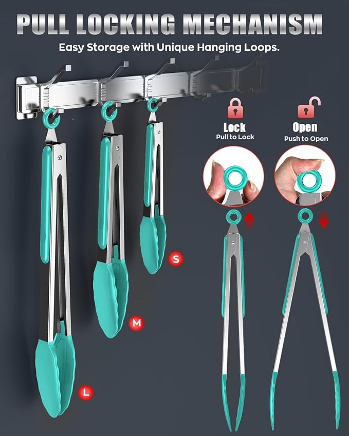 600ºF Heat Resistant Kitchen Tongs, Premium Locking Cooking Tongs - Image 4