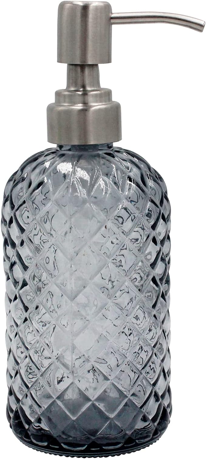 16 oz Diamond Pattern Glass Soap Dispenser, Kitchen and Bathroom Refillable by SDlumeiy