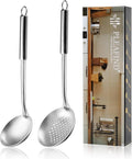 Pleafind 2-Pcs Ladle and Slotted Spoon, Soup Ladle and Strainer Spoons by Pleafind
