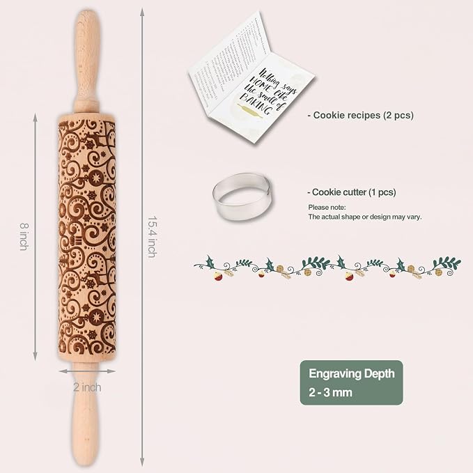 Floral Reindeer Embossed Rolling Pins - Image 4