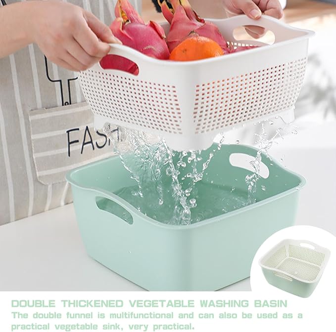 Double-layer Draining Basket Plastic Fruits & Vegetable Wash & Drain Basket - Image 4