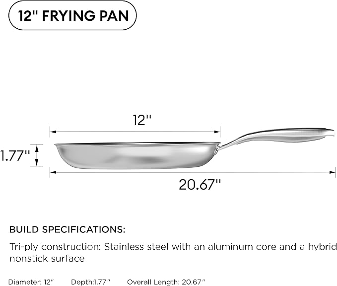 COOKER KING 12-Inch Stainless Steel Pan, Hybrid Nonstick Frying Pan, 3-Ply Clad - Image 8