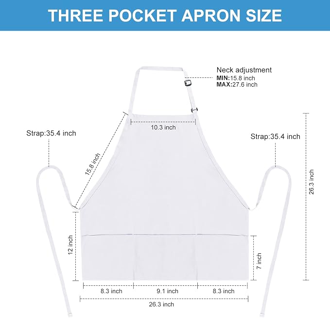 Jubatus 2 Pack 3 Pockets 100% Cotton Adjustable Bib Apron Chef Kitchen Cooking - Image 6