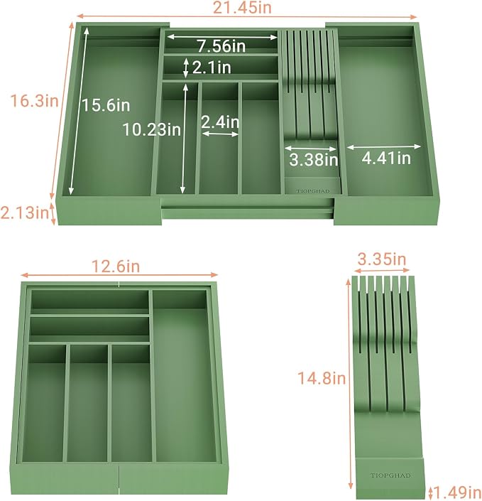 TIOPGHAD Bamboo-Silverware-Drawer-Organizer-Kitchen, Expandable Utensil Holder - Image 2
