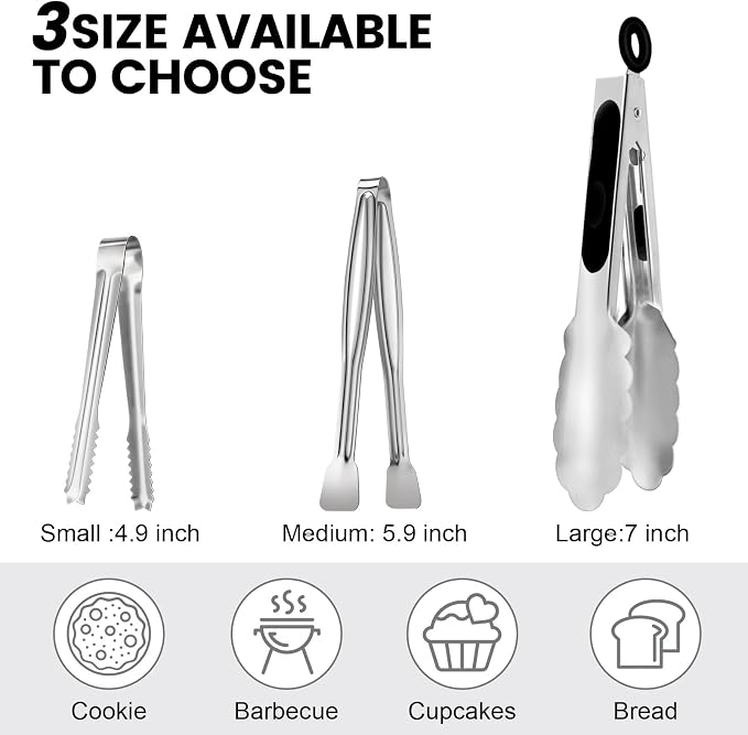 CHENGU 12 Pack Stainless Steel Kitchen Tongs 5/6/7 Inches Food Serving Clip - Image 2