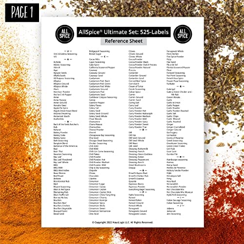 AllSpice Ultimate Spice Label Set 525 Preprinted Water Resistant Round