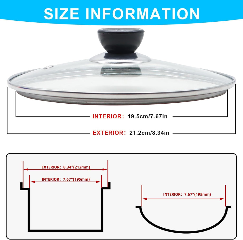 Glass Lid for Frying Pan Tempered Glass Pot Lid with Stainless Steel
