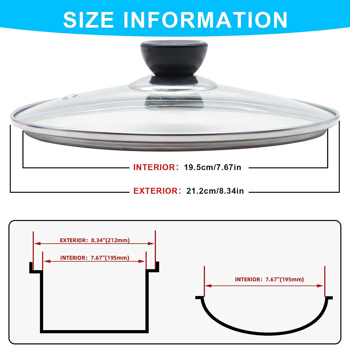 Glass Lid for Frying Pan Tempered Glass Pot Lid with Stainless Steel