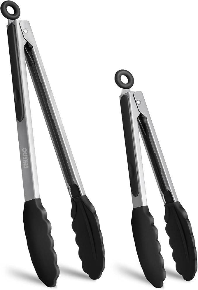 Tongs for Cooking, 600ºF High Heat-Resistant Stainless Steel Kitchen Tongs by EEKEDO