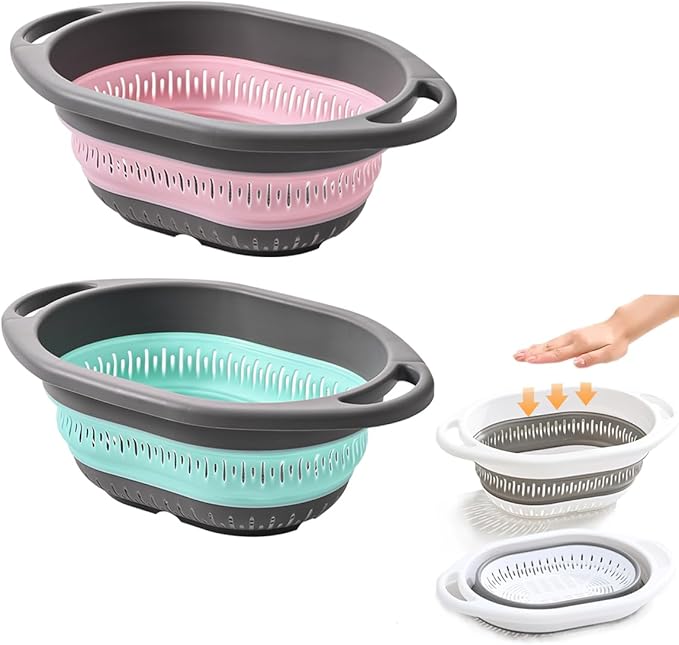 2-Pack Collapsible Silicone Colander Strainer, Foldable Kitchen Sink Basket by LogFaadCoi