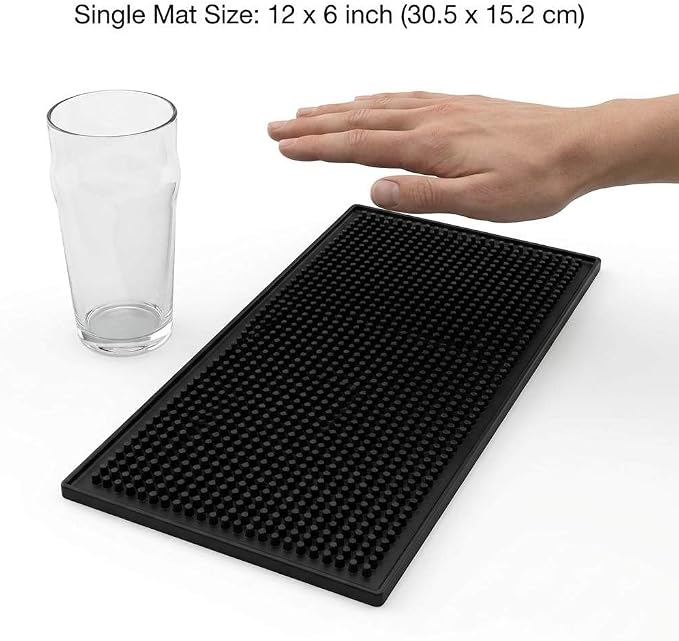 QWORK 12"x6" Black Rubber Bar Mat – 6 Pack Non-Slip Drainage Pad - Image 2