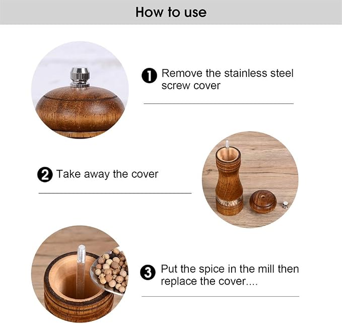 Haomacro Wood Salt and Pepper Grinder Mills Set, Classic Manual Pepper Grinder - Image 7