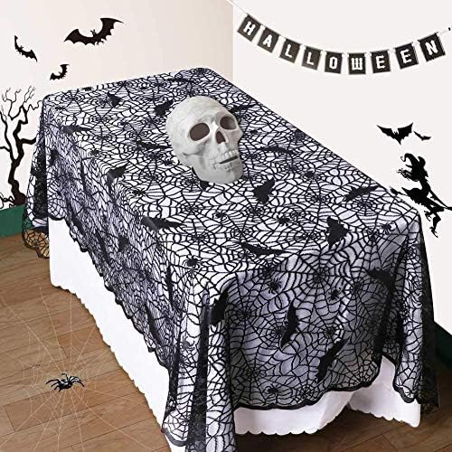 Rectangular Halloween Tablecloth, Halloween Bat Spider Web Tablecloth