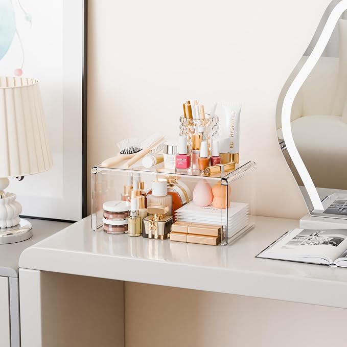 Yieach 2 Pack Acrylic Cabinet Organizer, 2 Tier Stackable Shelves - Image 8