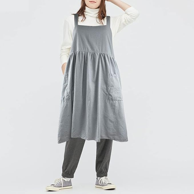 Uaussi Cotton Linen Apron Cross Back Work Apron - Image 7
