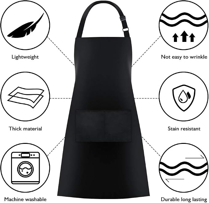 Jubatus 2 Pack Bib Aprons with 2 Pockets Cooking Chef Kitchen Apron - Image 6