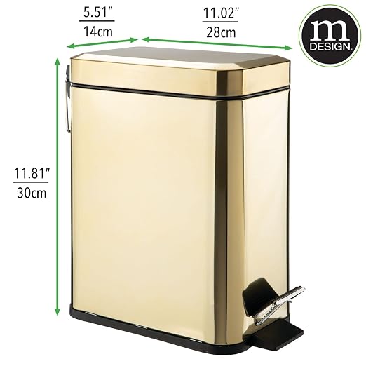 mDesign Small Modern 1.3 Gallon Rectangle Metal Lidded Step Trash Can, Compact - Image 4