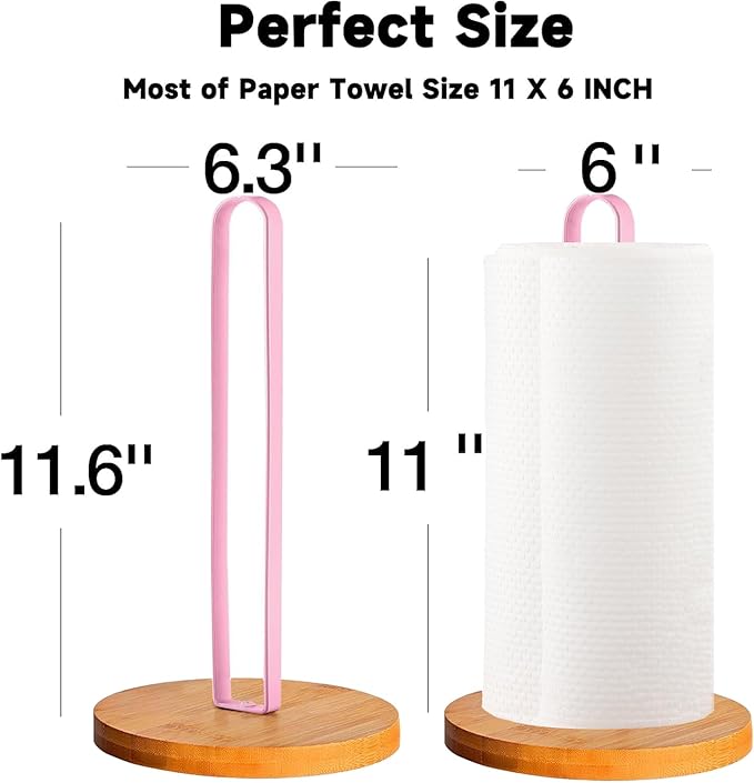 TONLEA Wooden Paper Towel Holder Countertop, Kitchen-Towel-Holder FreeStanding - Image 2