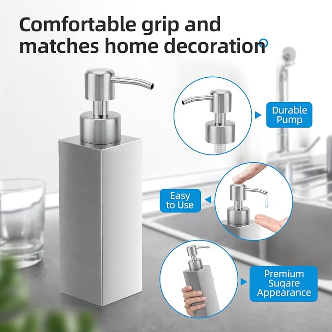Soap Dispenser with Rust Proof Stainless Steel Pump Refillable - Image 3