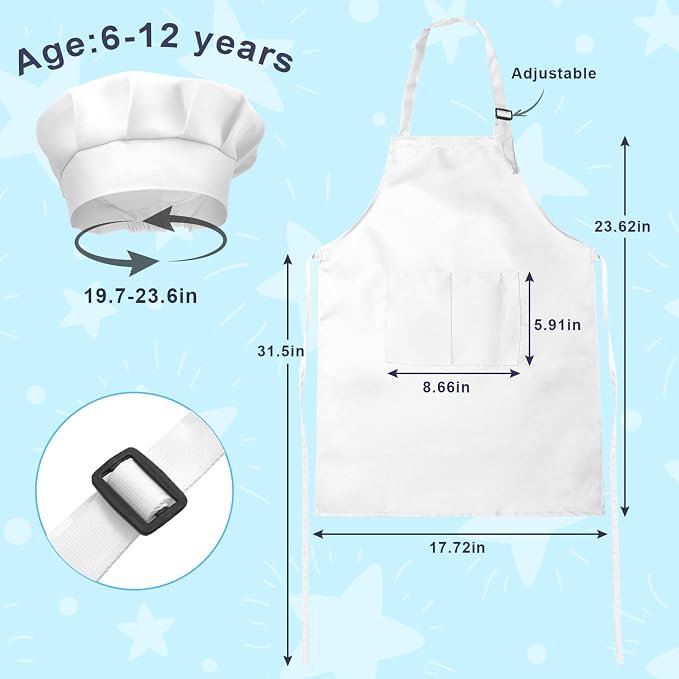 Kids Apron and Chef Hat Set, 24 Pieces Boys Girls Kids Apron - Image 2