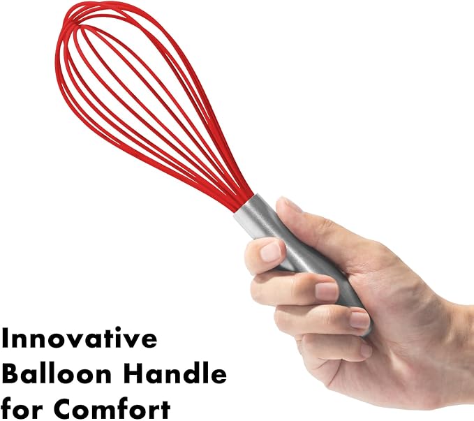 OYV 10-Inch Red Silicone Whisk, Heat Resistant 480°F Kitchen Whisk - Image 3