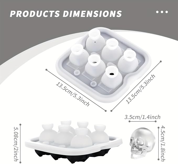Skull Ice Cube Mold, 6-Cavity Silicone Ice Tray - Image 3