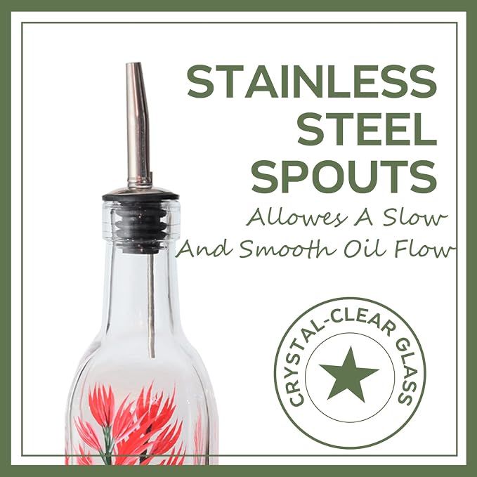 17oz Hand Painted Glass Olive Oil Bottle - 500ml Green Oil & Vinegar Cruet - - Image 5