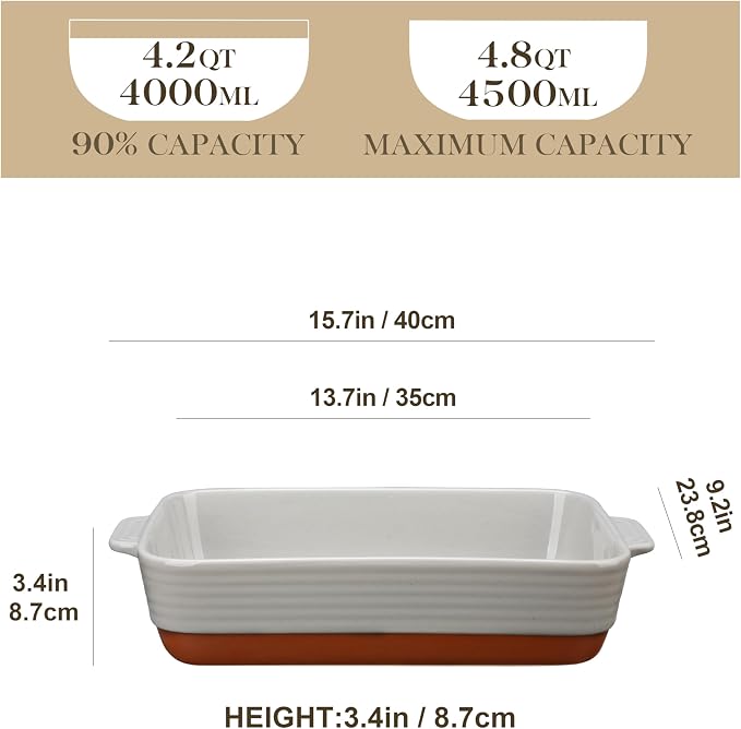 MALACASA Lasagne Dishes for Oven, 4.8 Qt Ceramic Oven Dish - Image 2