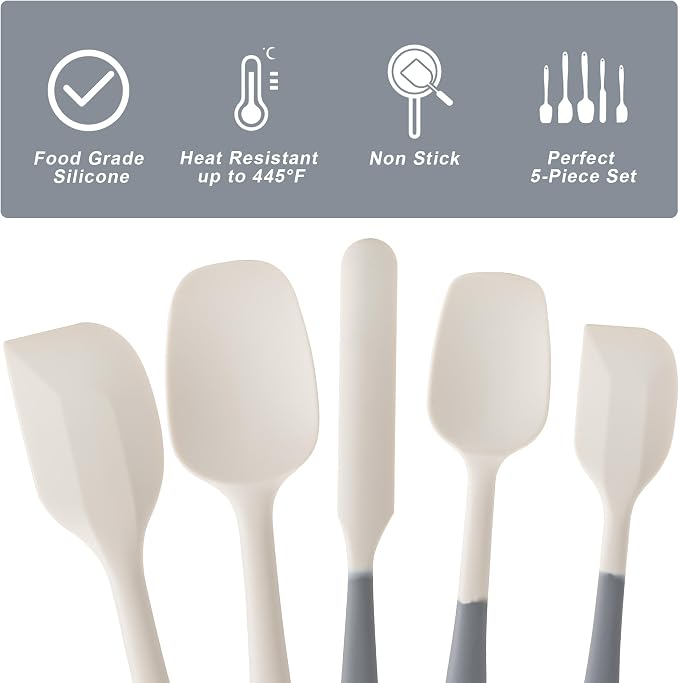 Silicone Spatula Set, 5 Piece Food Grade Rubber Spatulas - Image 3