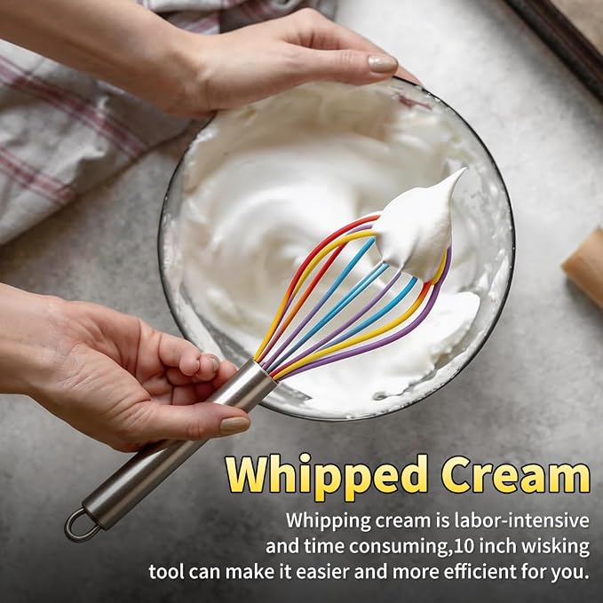 Silicone Whisk Set, Stainless Steel Handle Whisk 8" 10" 12" Rubber Whisks - Image 4