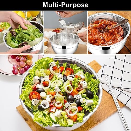E-far Mixing Bowls with Lids Set of 3 with Silicone Cooking Utensils